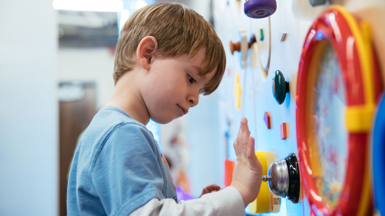 A young fan enjoys the NBA's latest sensory room at Vivint Smart Home Arena in Salt Lake City, Utah. The rooms "aid in both calming and stimulating the senses," according to George Ballew, a licensed clinical social worker and clinical director of the Peers Academy at the Heritage Treatment Center.