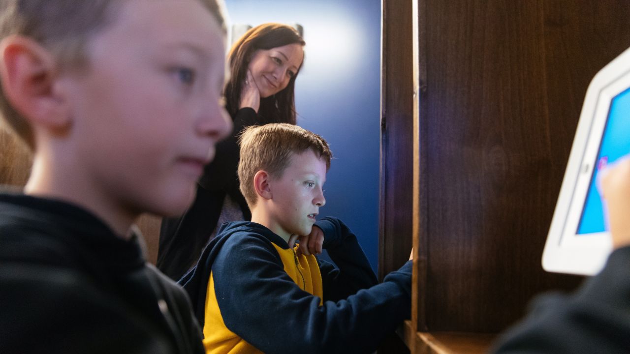 Max Pratt, 10, and Jackson Pratt, 9, play at the technology station.