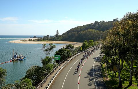 Road cycling and race walking will start and finish on the picturesque Currumbin Bay. Pictured is a test event of the Cycling Road Race. 