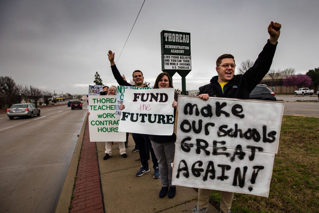 Oklahoma teachers are demanding higher pay and more support for schools.