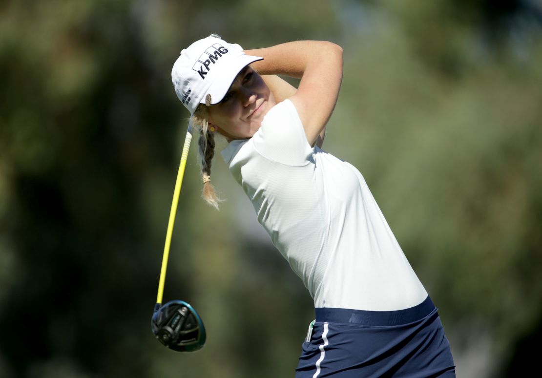 Iceland's Olafia Kristinsdottir plays a tee shot in the opening round of the 2018 ANA Inspiration