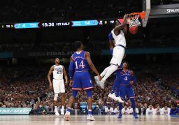 Eric Paschall with a rare two-point shot for Villanova in the first half.