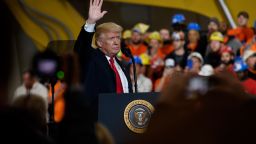 RICHFIELD, OHIO - MARCH 29:  U.S. President Donald Trump speaks to a crowd gathered at the Local 18 Richfield Facility of the Operating Engineers Apprentice and Training, a union and apprentice training center specializing in the repair and operation of heavy equipment on March 29, 2018 in Richfield, Ohio. President Trump's remarks centered upon infrastructure investment in the economy and labor statistics.  (Photo by Jeff Swensen/Getty Images)