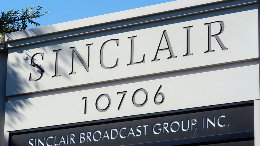 HUNT VALLEY, MD - OCTOBER 12:  A sign for the Sinclair Broadcast building is seen in a buisness district October 12, 2004 in Hunt Valley, Maryland. Sinclair Broadcast Group, the owner of the largest chain of television stations in the nation, plans to preempt regular programming two weeks before the Nov. 2 election to air a documentary that accuses John Kerry of betraying American prisoners during the Vietnam War.  (Photo by William Thomas Cain/Getty Images)