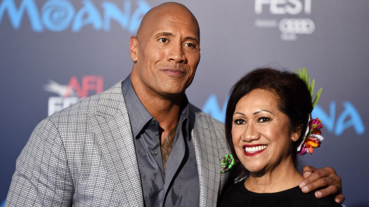 Actor Dwayne Johnson and his mother Ata Johnson arrive at the AFI FEST 2016 Presented By Audi premiere of Disney's "Moana" at the El Capitan Theatre on November 14, 2016 in Hollywood, California.  