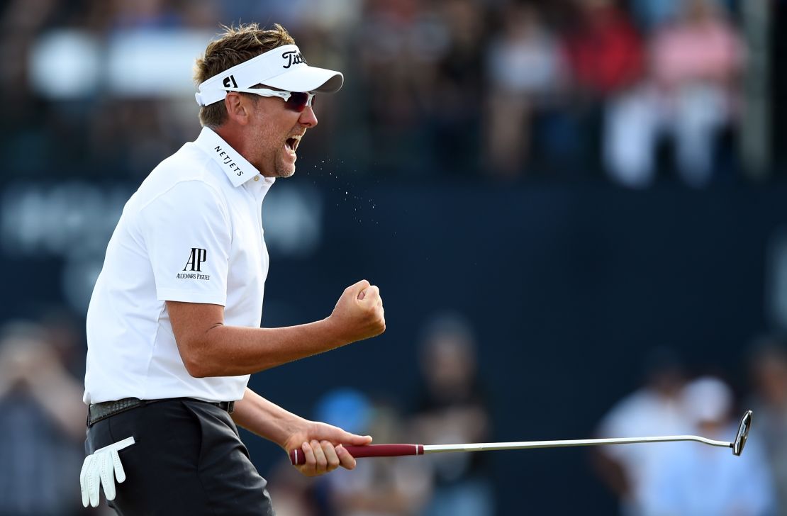 Ian Poulter celebrates after winning the Houston Open on the first playoff hole.