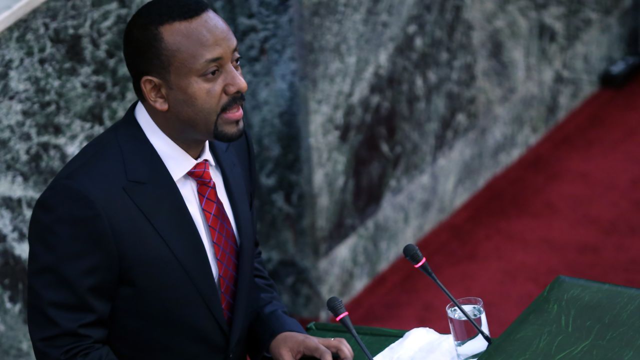 Abiye Ahmed, the new prime minister of Ethiopia, addresses the nation's parliament on Monday. 