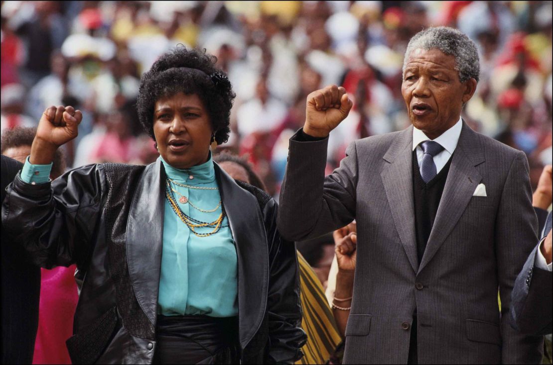 Winnie and Nelson Mandela in Soweto, South Africa in February 1990.