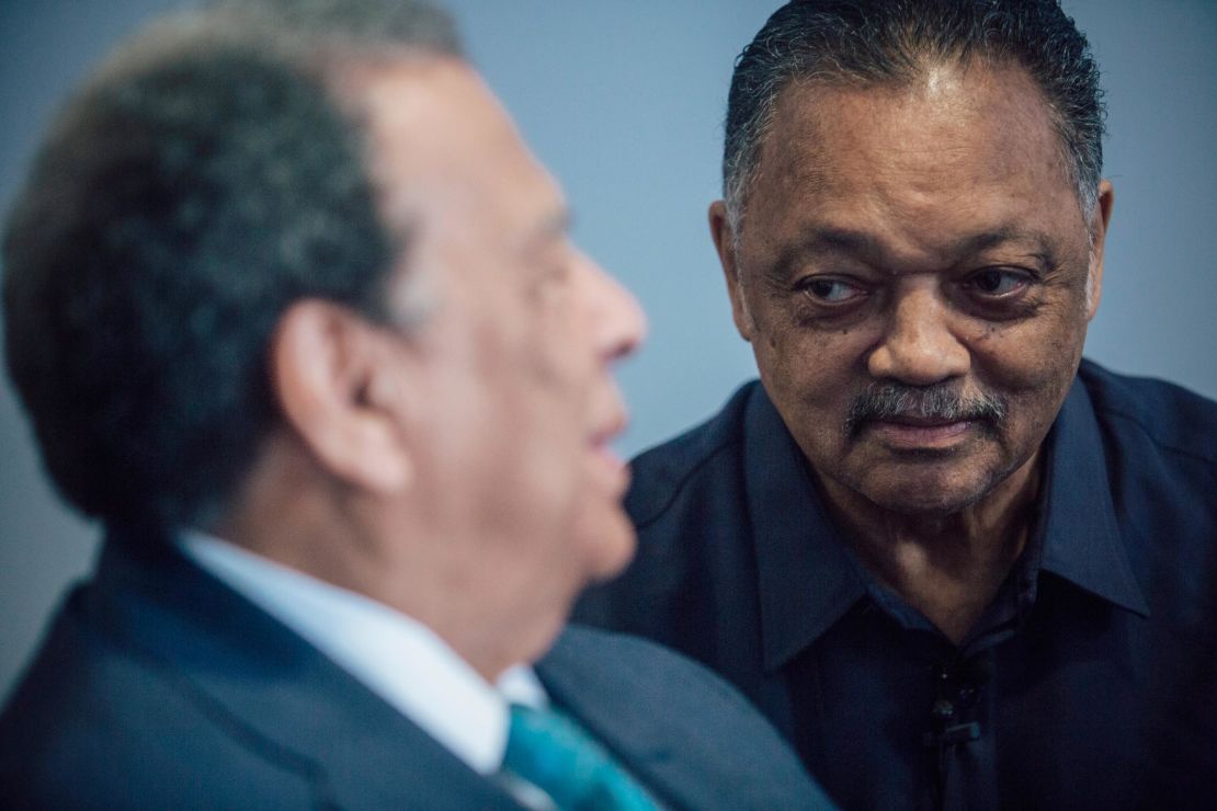 Andrew Young, left, and the Rev. Jesse Jackson visit the National Civil Rights Museum last month in Memphis. 