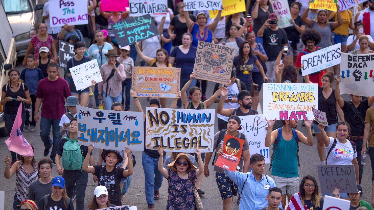 Thousands of immigrants and supporters join the Defend DACA March to oppose the President Trump order to end DACA on September 10, 2017 in Los Angeles, California. 