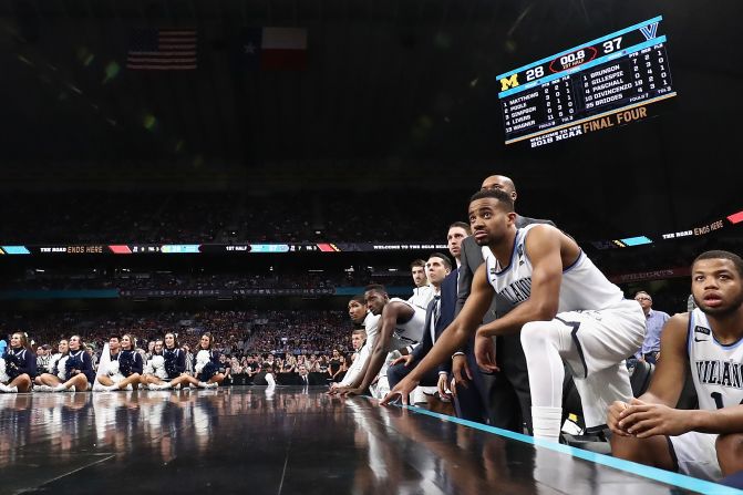 The Villanova bench watches the game during the first half.