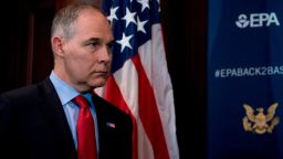 Environmental Protection Agency Administrator Scott Pruitt attends a news conference at the Environmental Protection Agency in Washington, Tuesday, April 3, 2018, on his decision to scrap Obama administration fuel standards. (AP/Andrew Harnik)