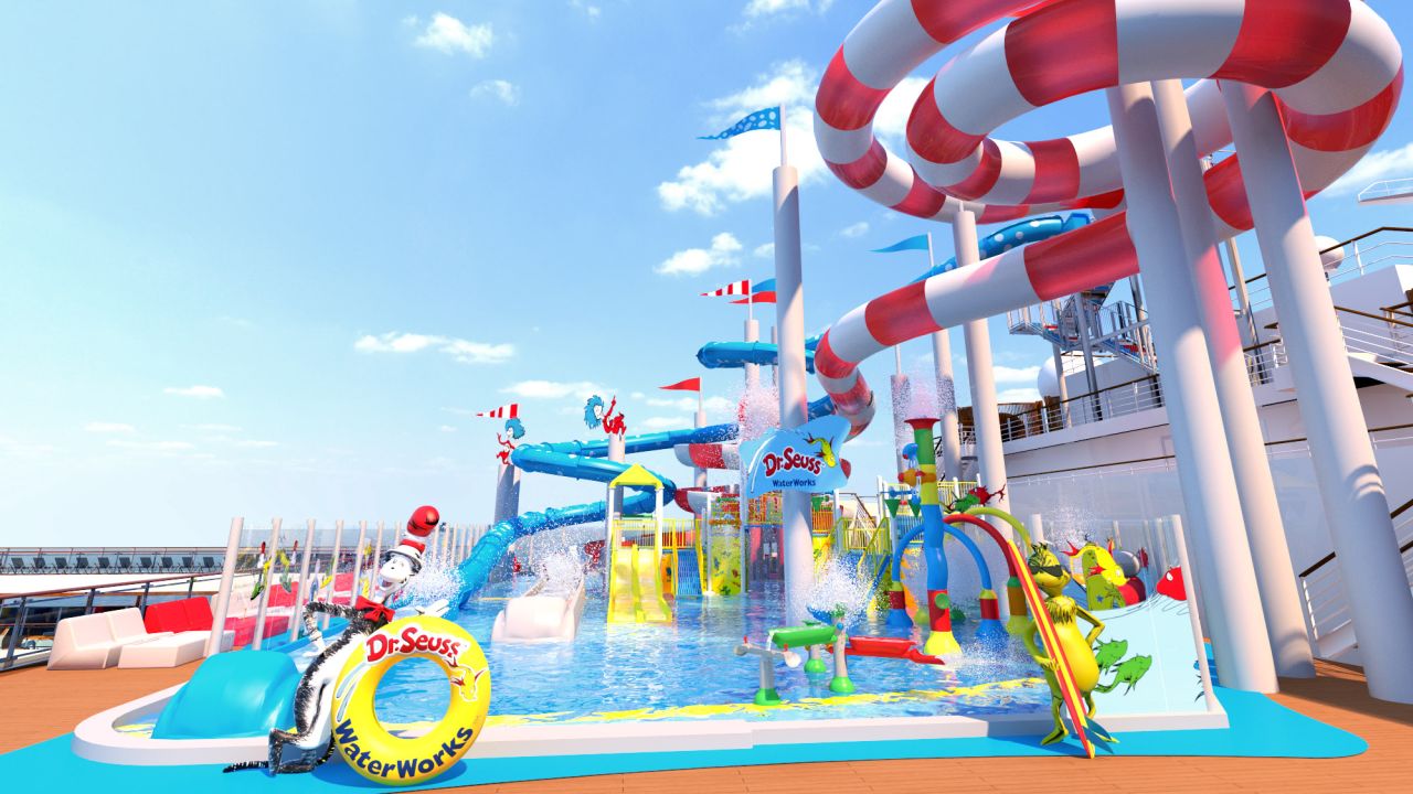Carnival debuts its first-ever Dr. Seuss-themed water park -- the whimsical Dr. Seuss WaterWorks -- on its newest ship, Carnival Horizon, in April. 