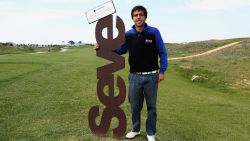 MADRID, SPAIN - APRIL 22:  Javier Ballesteros of Spain is pictured next to a commemorative sign in recognition to his dad during day one of the Challenge de Madrid at the El Encín Golf Hotel on April 22, 2015 in Madrid, Spain. The sign is from the community of Madrid in recogonition of Severiano Ballesteros, as the greateset Spanish golfer of all time.  (Photo by Matthew Lewis/Getty Images)