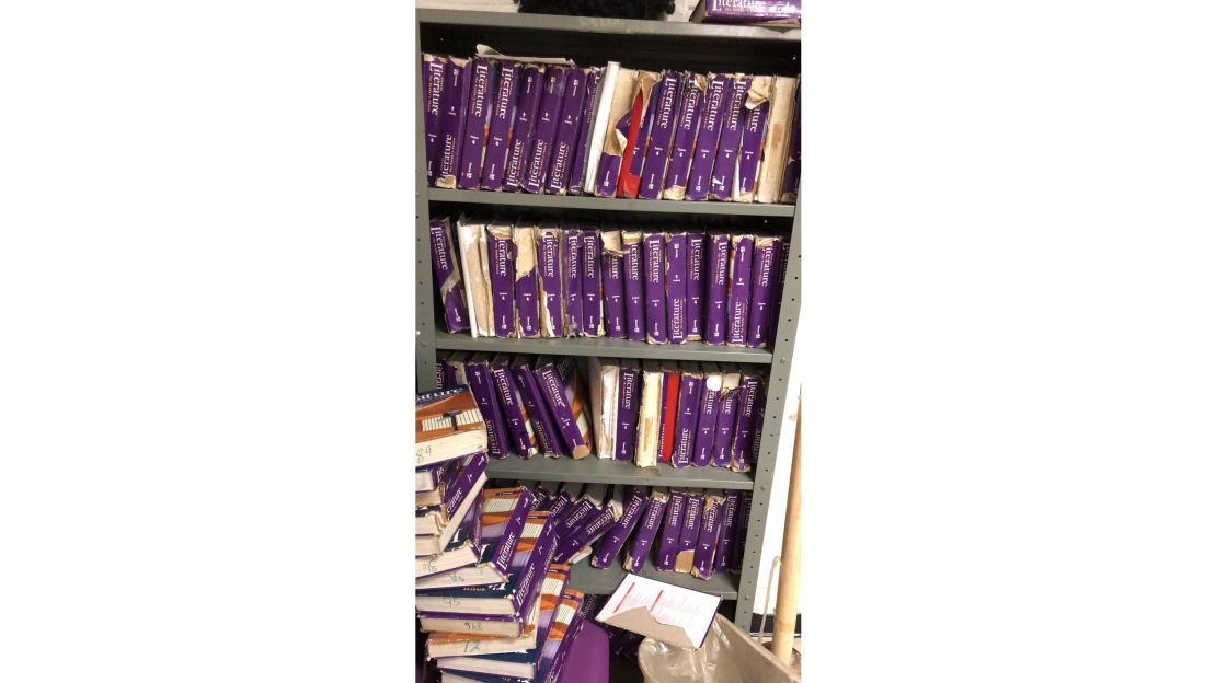 Sarah Jane Scarberry posted photos of her classroom's crumbling literature textbooks.