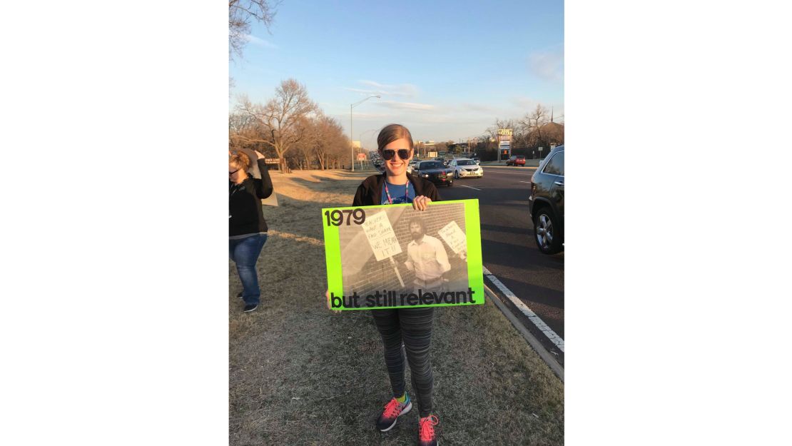 Marissa McGinley, a fourth-grade teacher at Coronado Heights Elementary, is on a walkout.