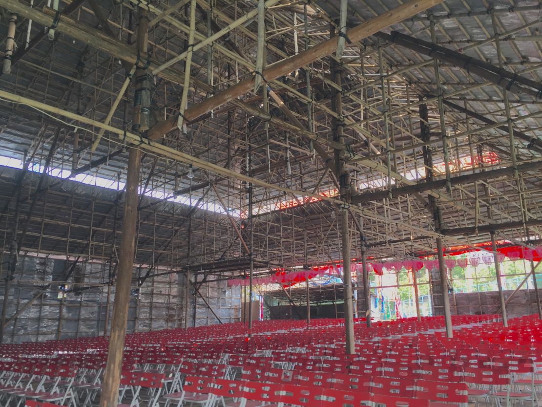 Inside the bamboo theater.