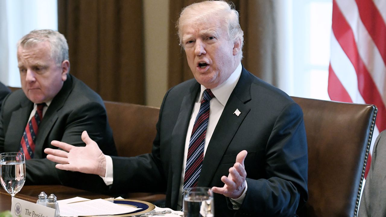 US President Donald Trump (2nd R) hosts a working lunch with the Baltic heads of state on April 3, 2018, in the Cabinet Room of the White House in Washington, DC. (OLIVIER DOULIERY/AFP/Getty Images)