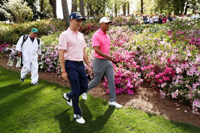 Woods played some practice holes with US PGA champion and world No.2 Justin Thomas Monday. 