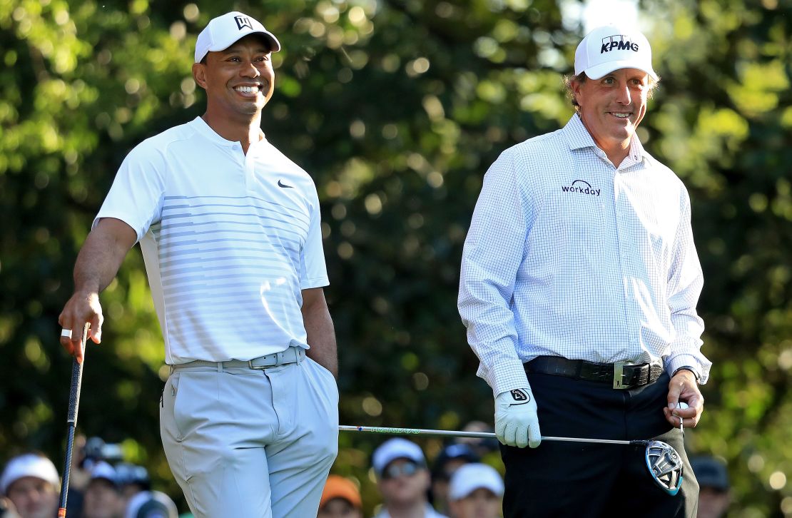 Tiger Woods (left) and Phil Mickelson played a surprise practice round together ahead of the Masters. 
