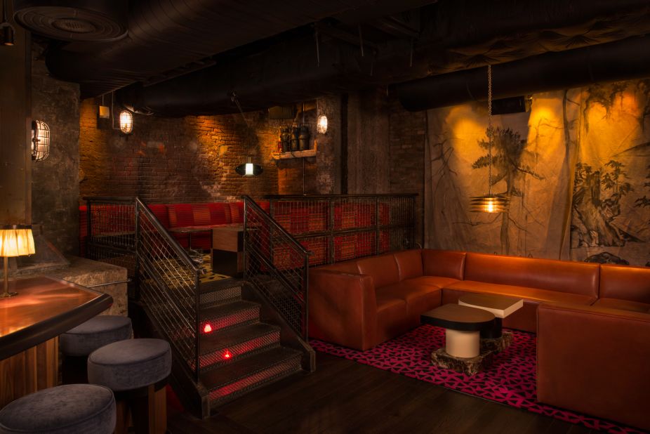 <strong>The lounge</strong>: The cellar's raw brick and pipes are on full display creating a chic, industrial vibe, with contrasting furniture that sits in each section of the room.