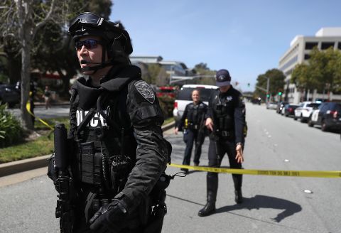 Police respond to YouTube headquarters in San Bruno, California, after gunshots <a href="https://www.cnn.com/2018/04/03/us/youtube-hq-shooting/index.html" target="_blank">were reported there</a> on Tuesday, April 3. At least three people were injured in a shooting, according to San Bruno Police Chief Ed Barberini, and the suspected shooter was found dead. Barberini said the dead woman appeared to take her own life but the investigation was just beginning.