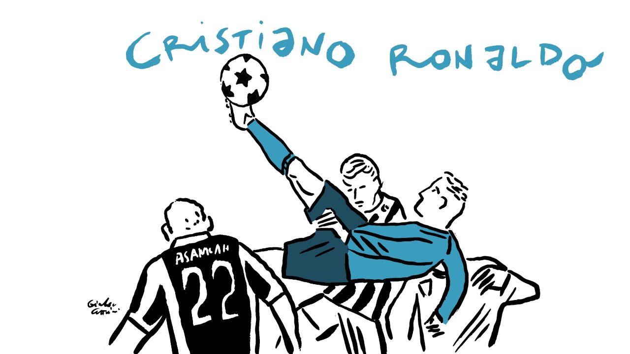 Ronaldo overhead kick cartoon