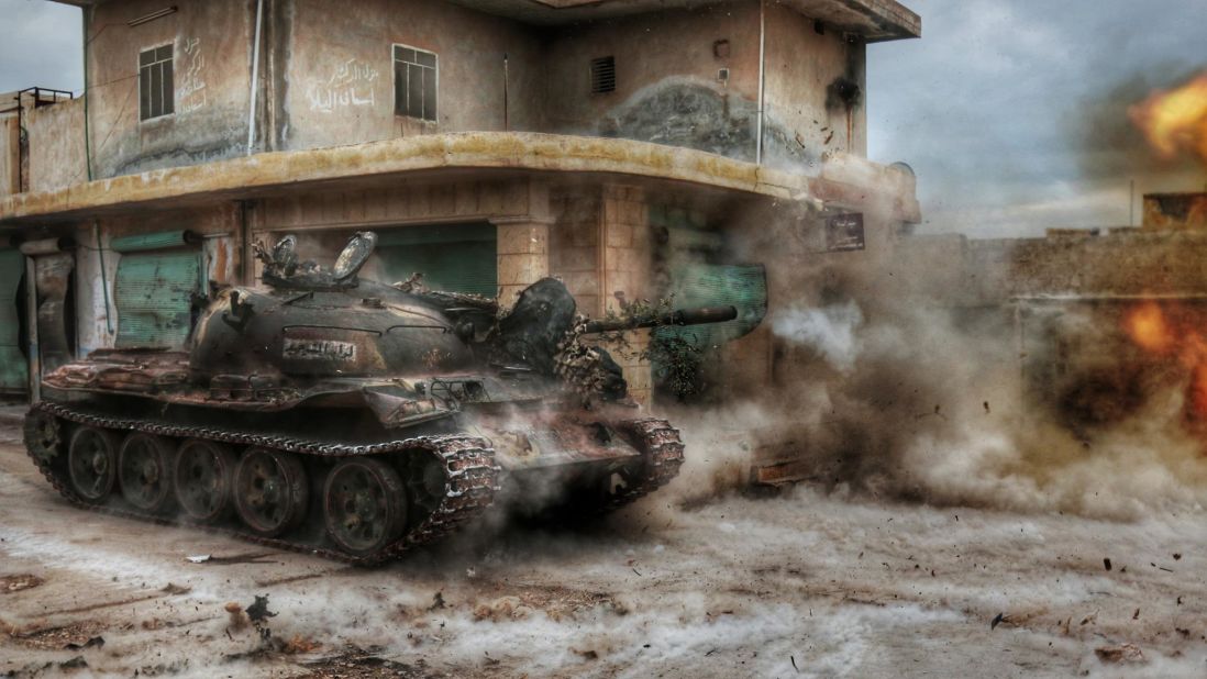 Members of a Syrian opposition group attack the headquarters of al-Assad regime forces in the Aleppo villages of Nubul and al-Zahraa on February 12, 2016.