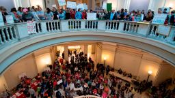 Teachers rally at the state capitol in Oklahoma City, Oklahoma on April 4, 2018. 