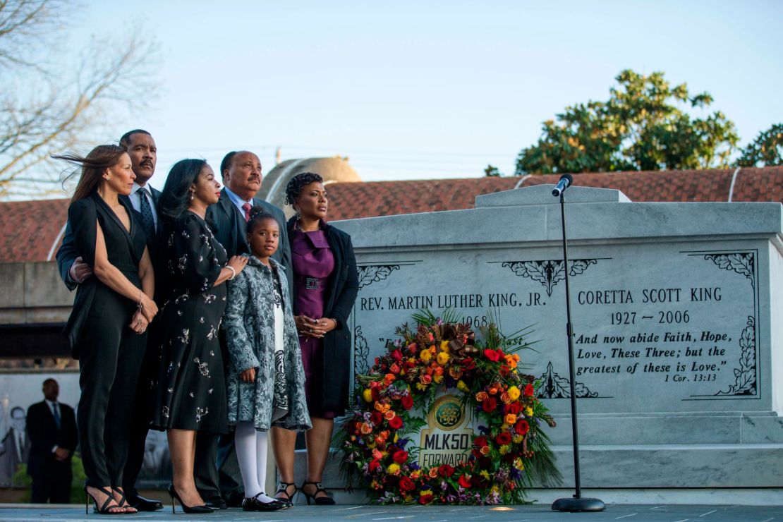 Members of the family lay a wreath at the King Center in Atlanta.