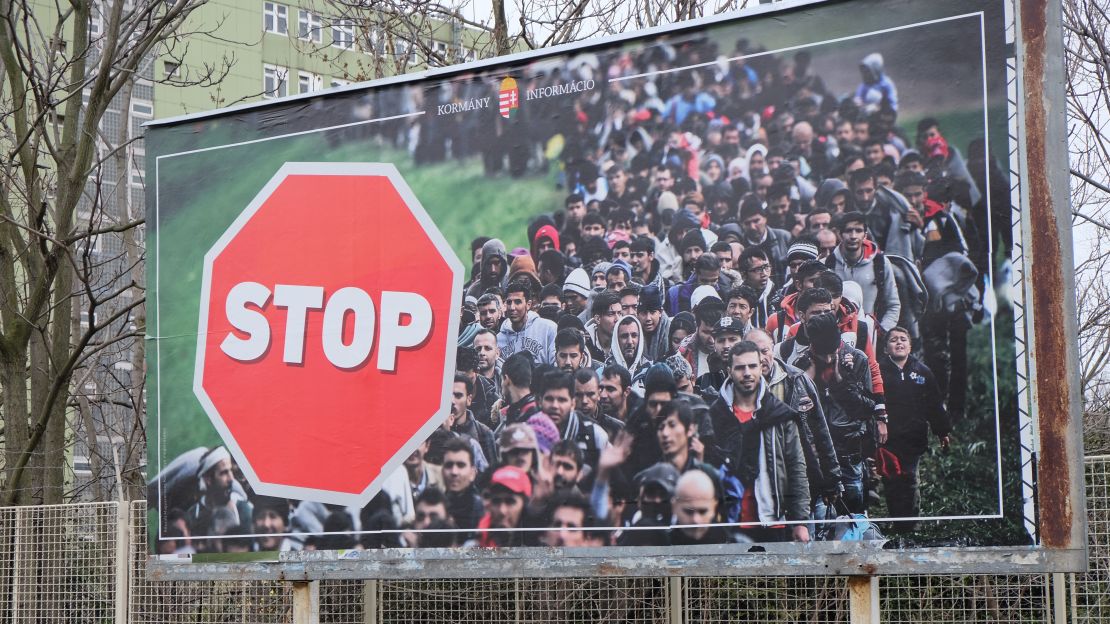 A government billboard on Budapest's outskirts calling for an end to migration. 