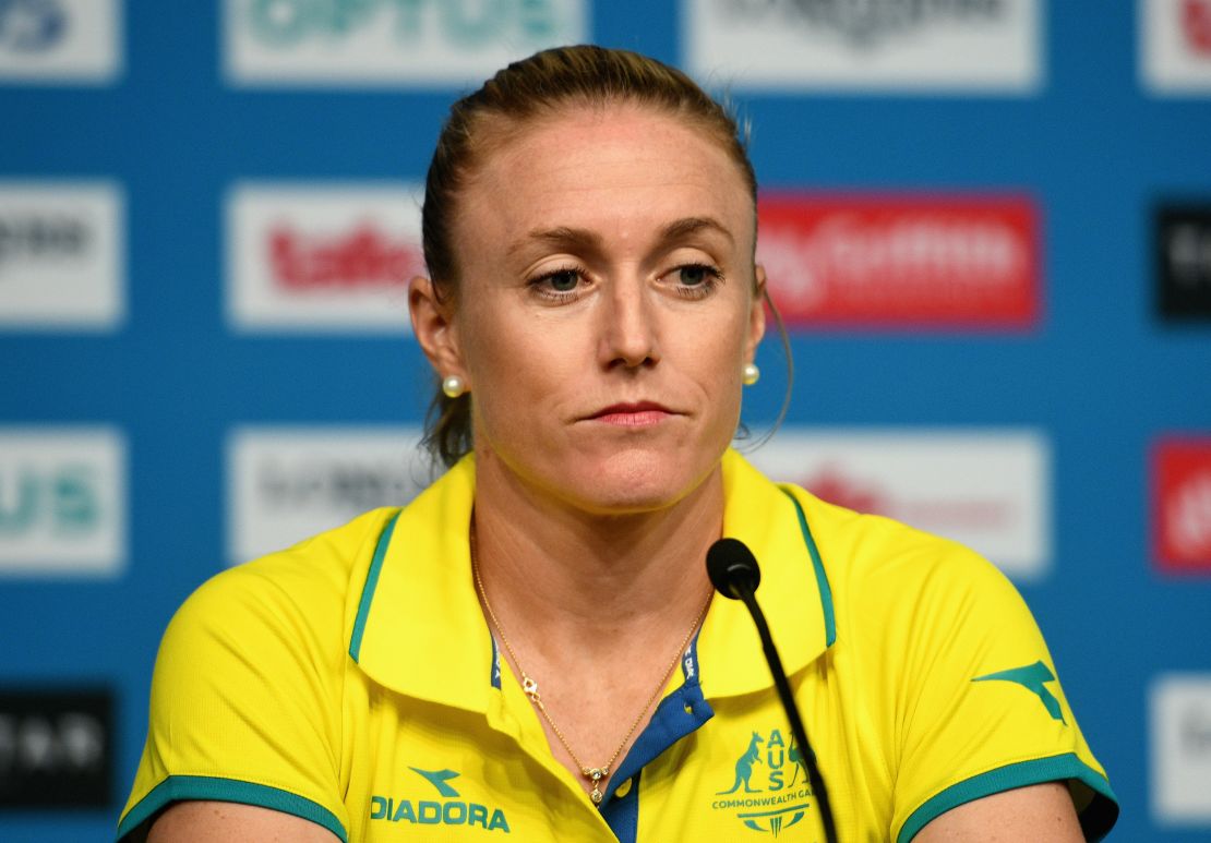 Sally Pearson of Australia announcing her withdrawal from the Commonwealth Games in a press conference.