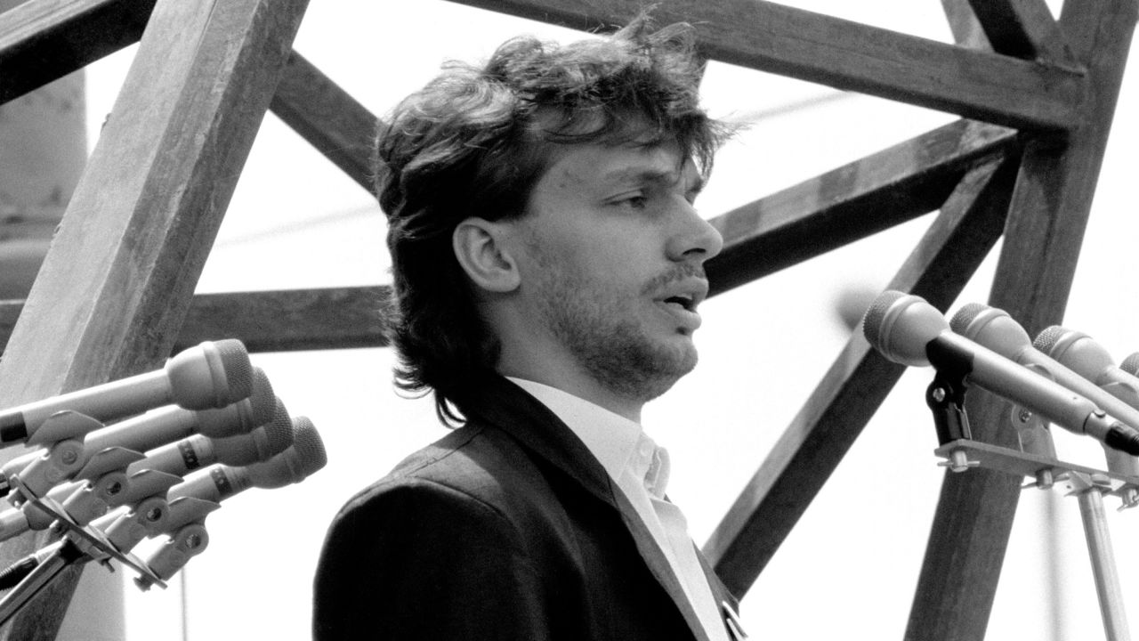A young Viktor Orban gives a speech in 1989, calling for the end of Soviet occupation.