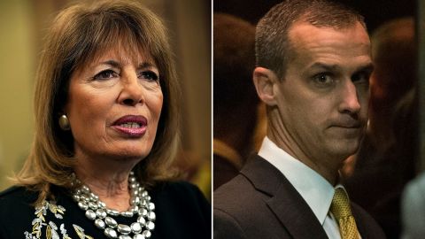 At left, Rep. Jackie Speier, a California Democrat, and, at right, former Trump campaign manager Corey Lewandowski.