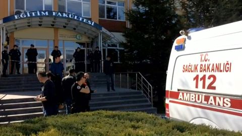 Emergency services respond to Thursday's university shooting in northwest Turkey.  