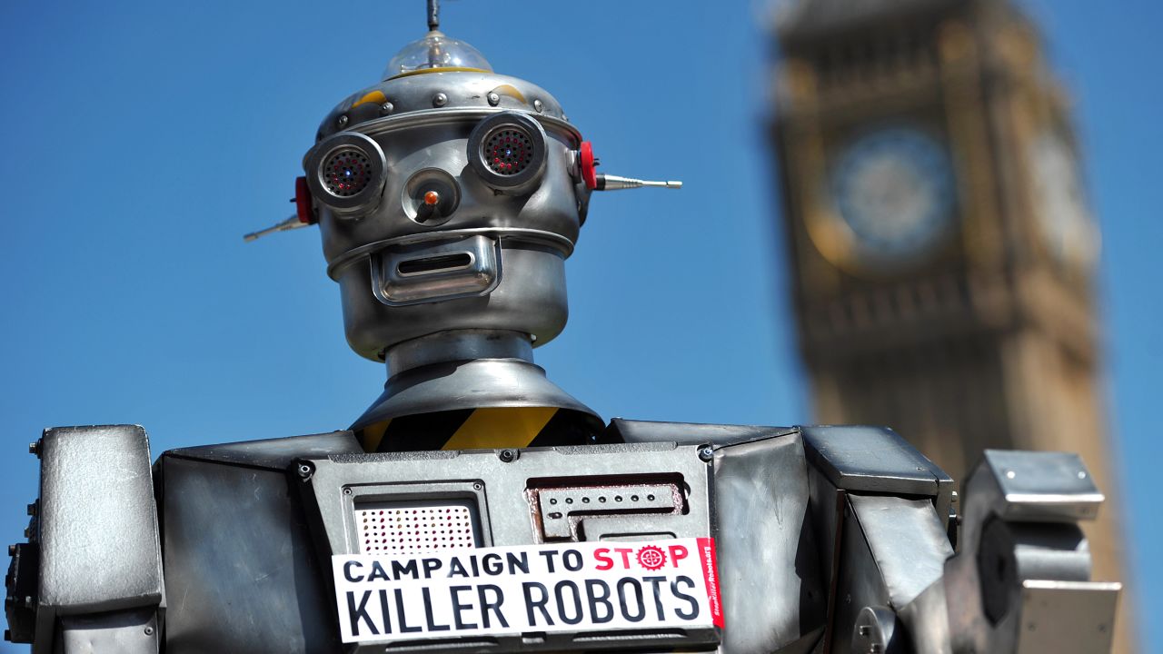 A mock "killer robot" is pictured in central London on April 23, 2013 during the launching of the Campaign to Stop Killer Robots.