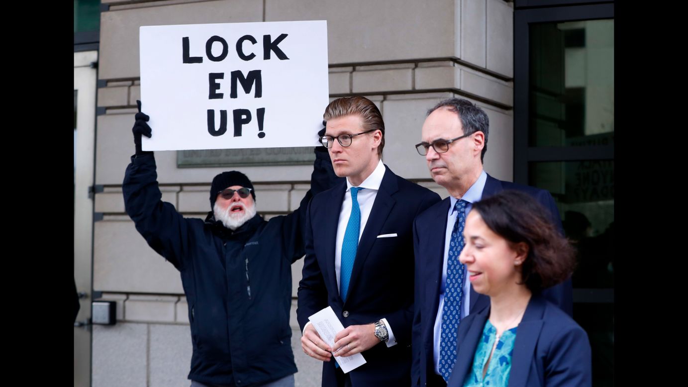 Alex van der Zwaan, second from left, leaves a federal district court in Washington after being <a href="https://www.cnn.com/2018/04/03/politics/alex-van-der-zwaan-sentencing/index.html" target="_blank">sentenced to 30 days in prison</a> on Tuesday, April 3. Van der Zwaan is a Dutch lawyer tied to Rick Gates, who was a deputy campaign chairman for Donald Trump. Van der Zwaan admitted to lying to investigators and failing to turn over emails to Robert Mueller's team in February. He is the first person to be sentenced in the Mueller investigation, which is examining Russian interference in the 2016 presidential election. In addition to prison time, van der Zwaan must also pay a $20,000 fine.