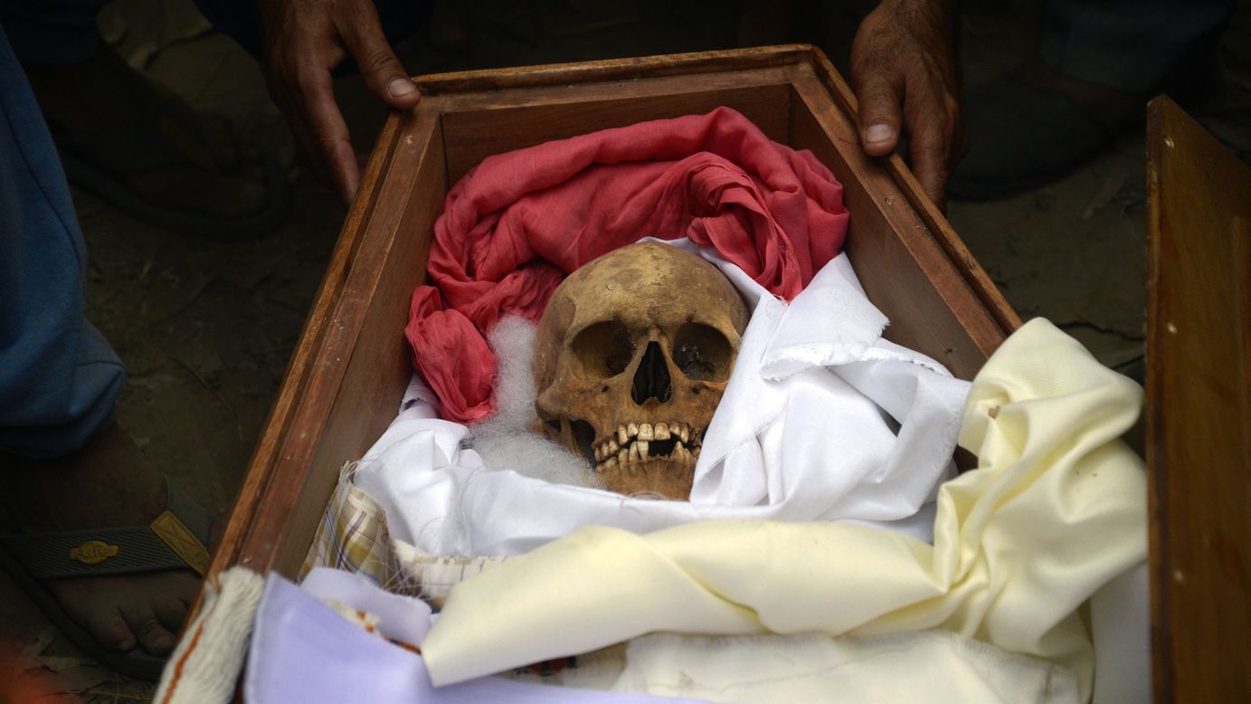 The remains of a construction worker killed in Iraq is pictured before his cremation in the Indian village of Chuhar Wali on Tuesday, April 3. The bodies of 38 Indian construction workers returned home on Monday, four years after their disappearance in Iraq. They had been kidnapped and murdered by the ISIS militant group.