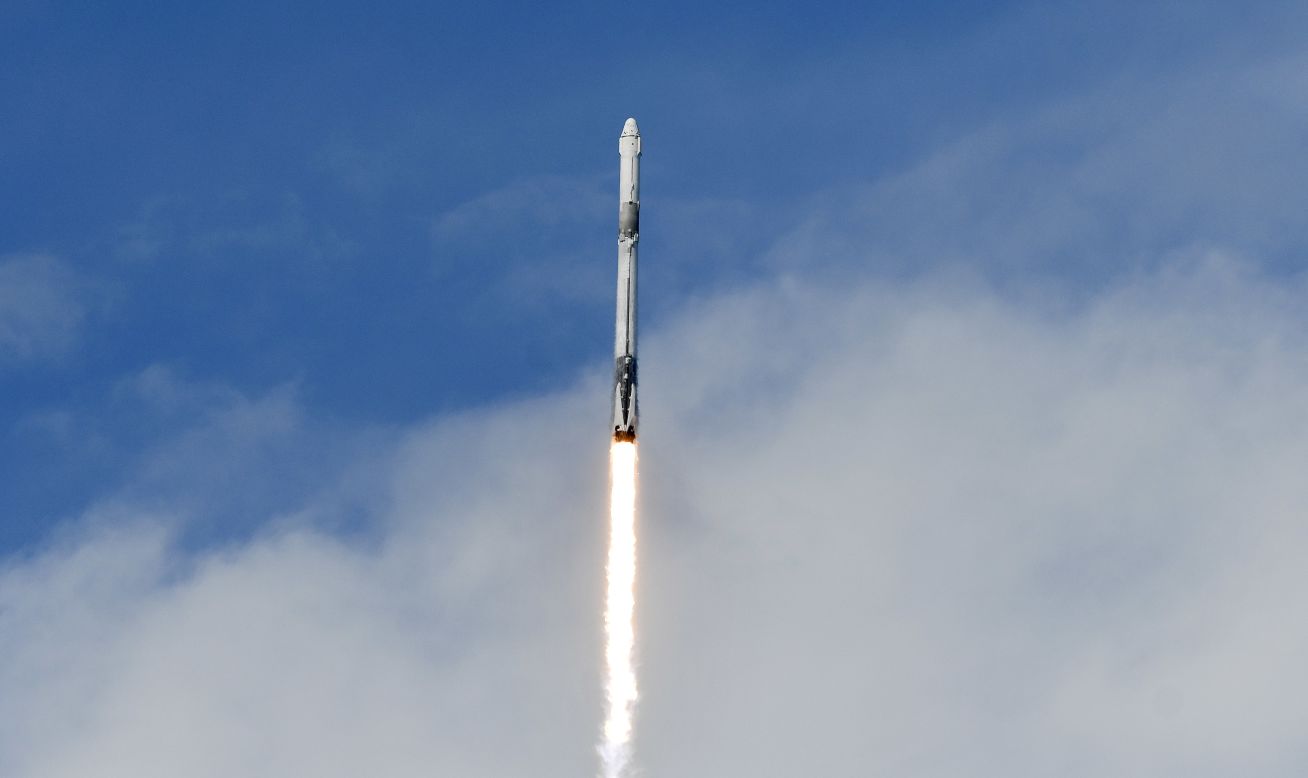 A rocket carries supplies to the International Space Station after launching from Cape Canaveral, Florida, on Monday, April 2.