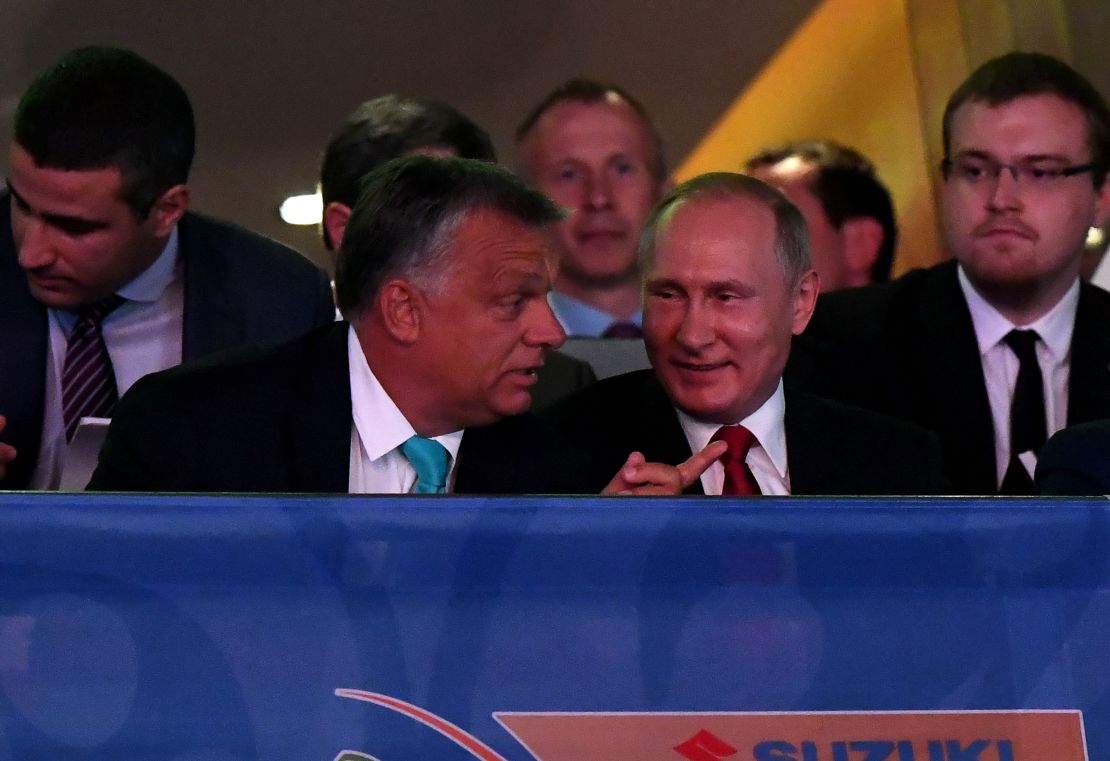Orban sits next to Putin during the World Judo Championships in Budapest on August 28, 2017.