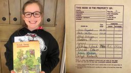 Marley Parker holds a book assigned to her that was used by singer Blake Shelton in 1982.