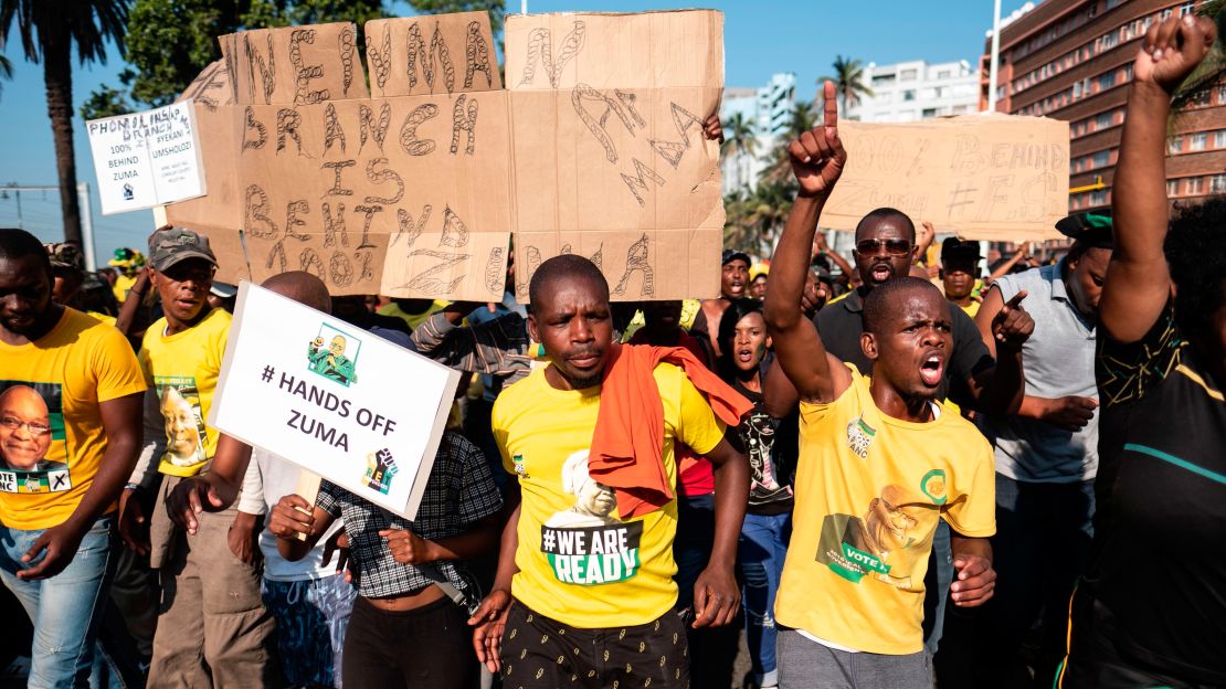 Zuma supporters demonstrate outside the High Court in Durban on Friday.