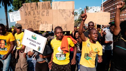Zuma supporters demonstrate outside the High Court in Durban on Friday.