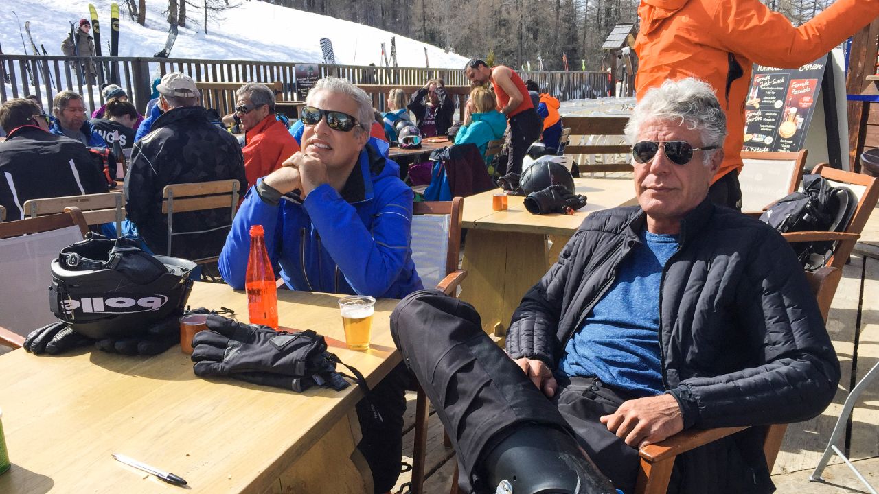 Anthony Bourdain and his friend Eric Ripert in The French Alps for an episode of 'Parts Unknown.' 