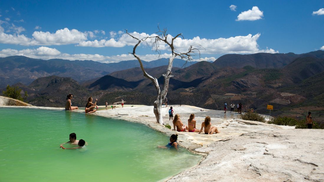 <strong>Hierve el Agua:</strong> Here, mineral deposits from the water have formed the shape of a waterfall made out of rock.