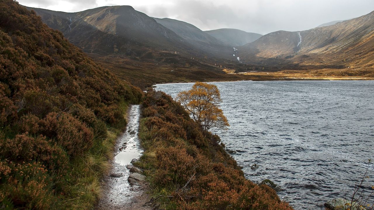 Loch Muick lies within Scotland's beautiful Cairngorms National Park.