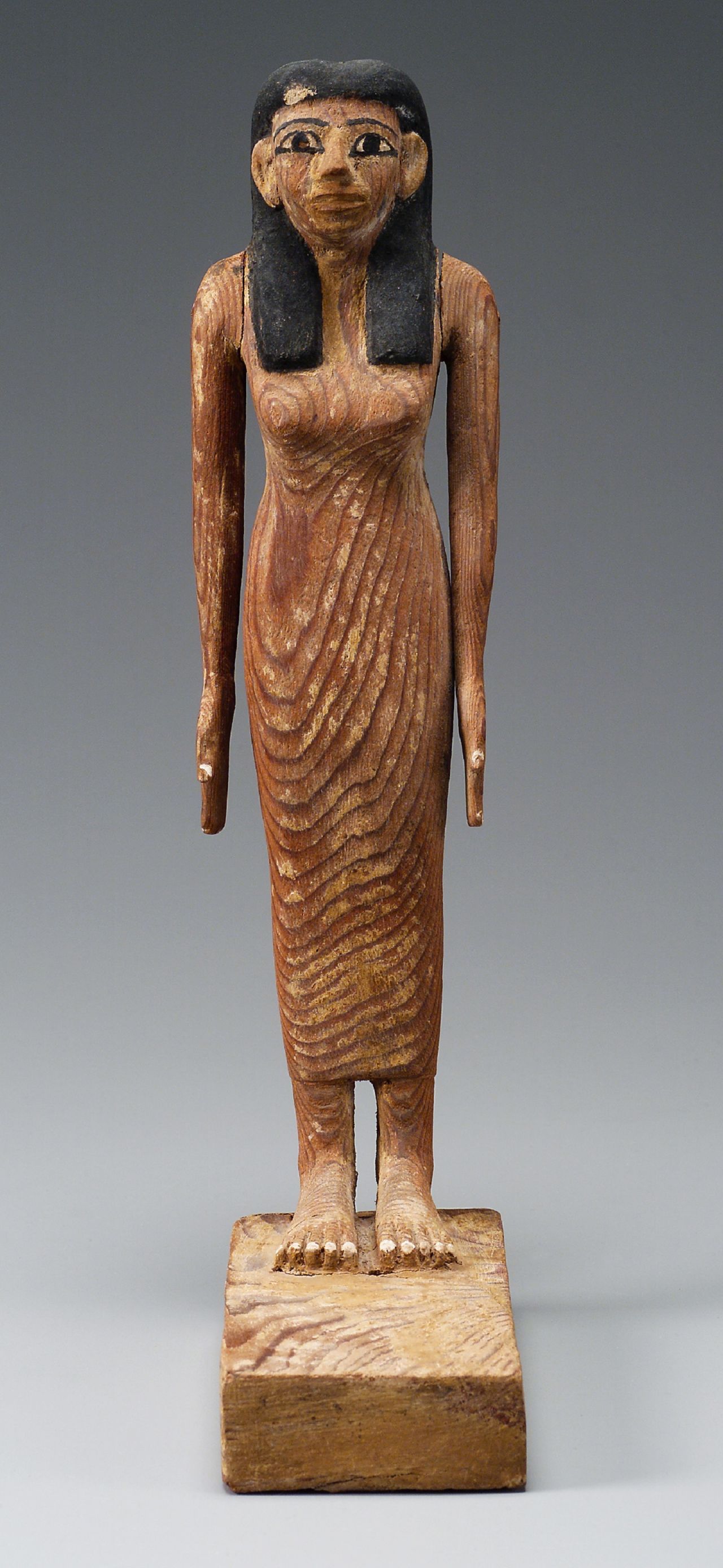 A female figure was also found, thought to be Lady Djehutynakht. These funerary figurines, <a href="http://www.mfa.org/collections/object/model-of-a-transport-boat-143700" target="_blank" target="_blank">shawabtys</a>, were meant to act as a substitute for the dead in the afterlife, when the gods asked them to perform menial tasks.