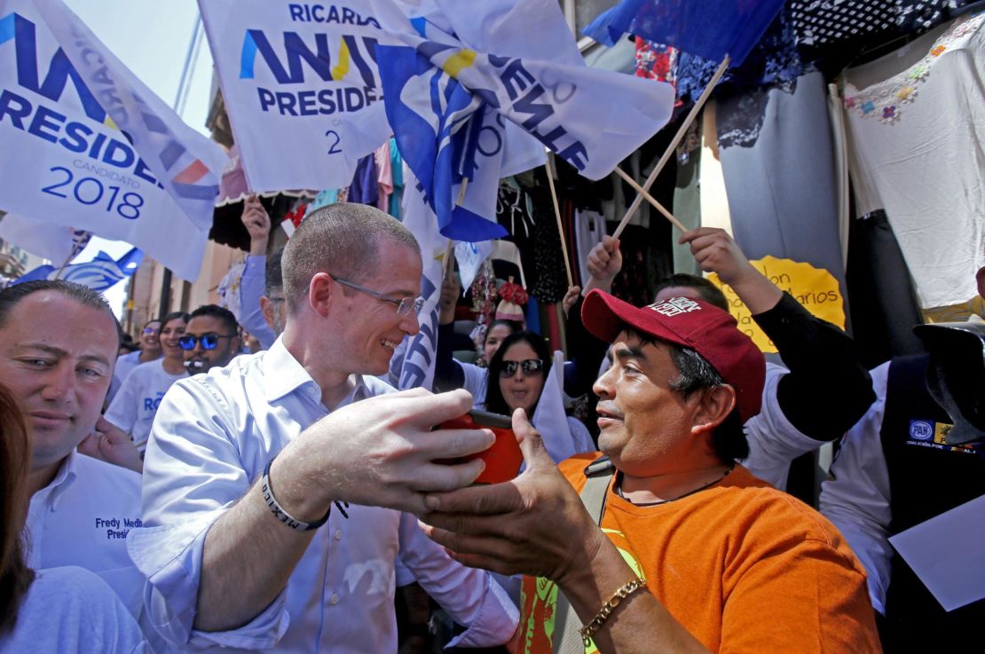 Presidential candidate Ricardo Anaya greets  supporters during an April rally in the state of Jalisco.