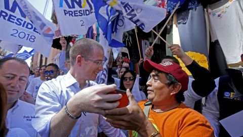 Presidential candidate Ricardo Anaya greets  supporters during an April rally in the state of Jalisco.