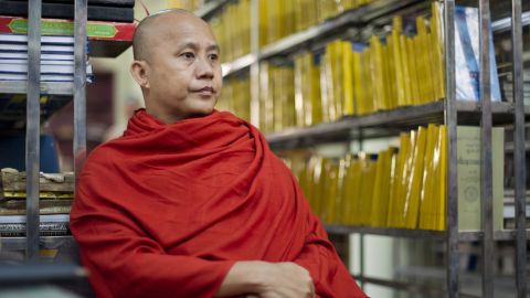 Controversial Myanmar monk Wirathu speaking during an interview at a monastery in Myanmar's second biggest city of Mandalay. 